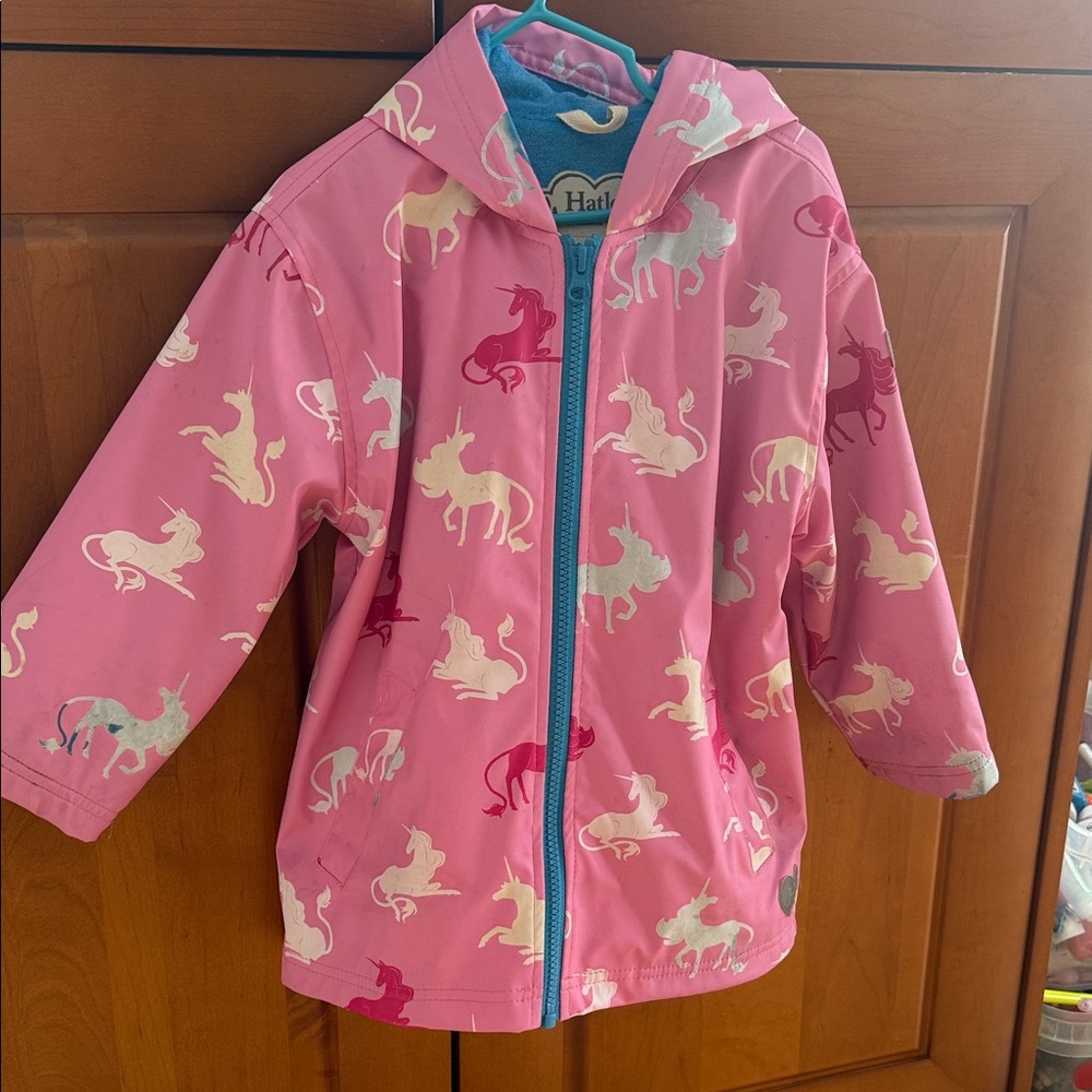 Hatley Pink Unicorn Print Kids Hooded Rain Jacket